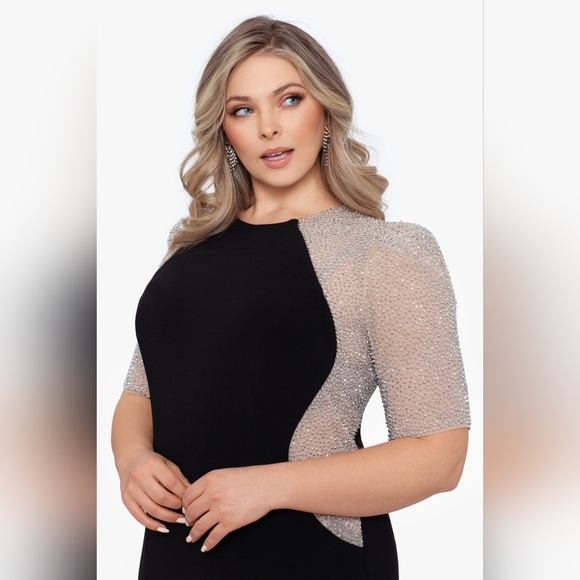 PLUS "ELISE" QUARTER SLEEVE LONG JERSEY KNIT DRESS - Picture 2 of 3